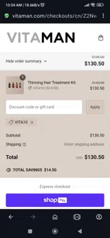 Vita10 coupon verification screenshot