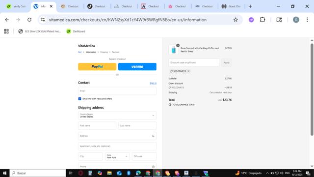 VitaMedica checkout page showing VitaMedica promo code box | Screenshot taken by SimplyCodes community member on Sep 12, 2025
