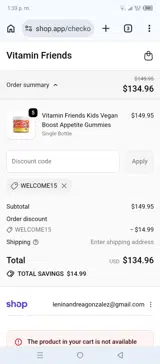 welcome15 coupon verification screenshot