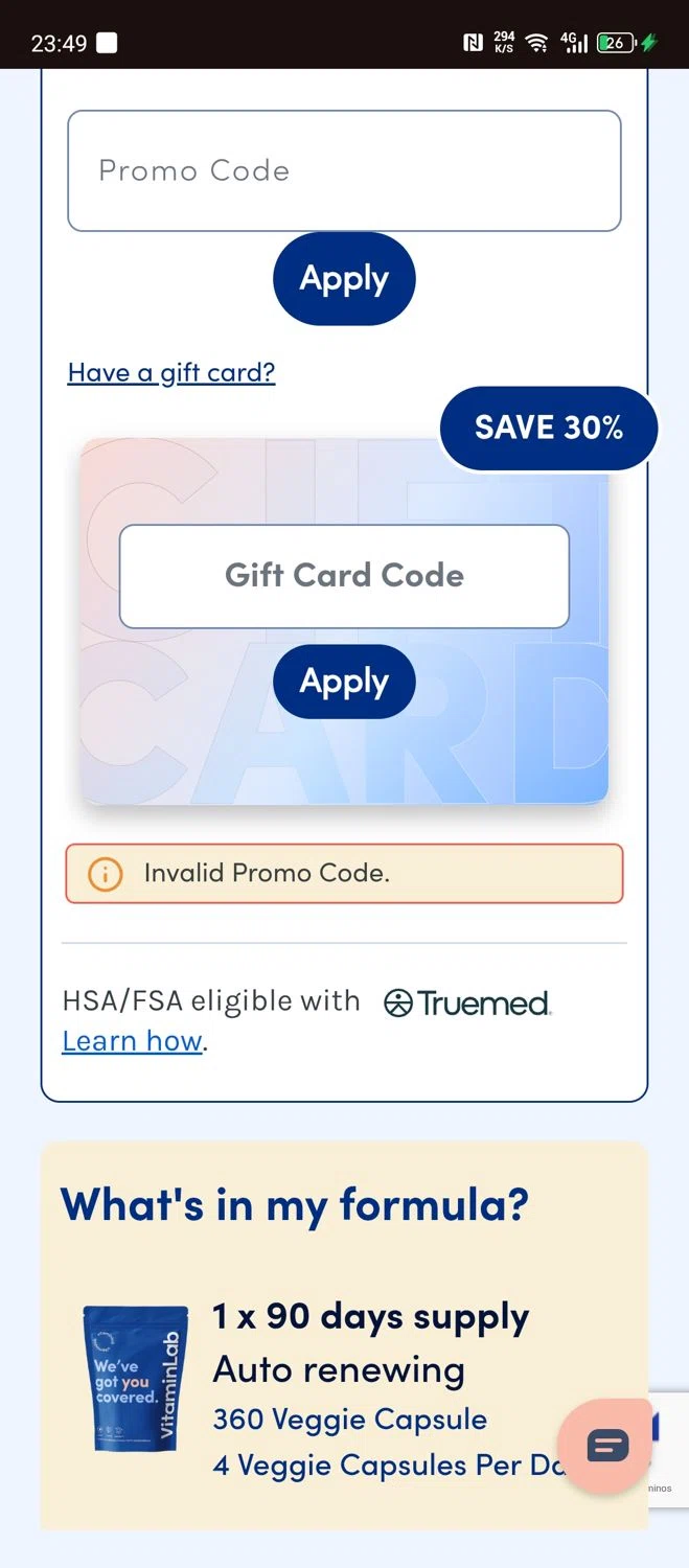 Vitamin Lab coupon code screenshot showing code bf3035 applied at Vitamin Lab checkout page. Uploaded by SimplyCodes community member Papiee on Nov 23, 2025