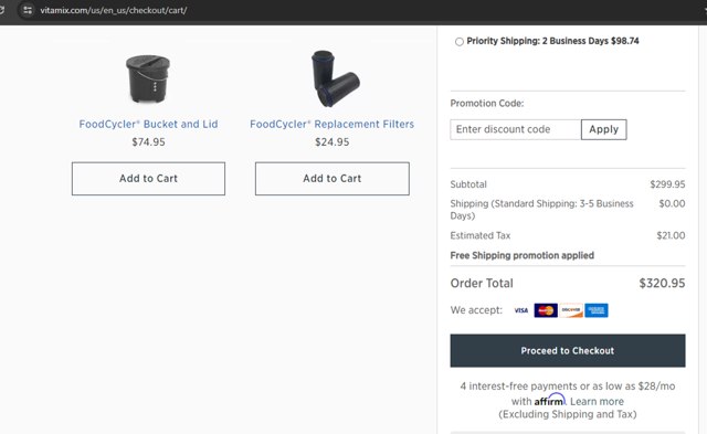Vitamix checkout page showing Vitamix promo code box | Screenshot taken by SimplyCodes community member on Apr 13, 2024