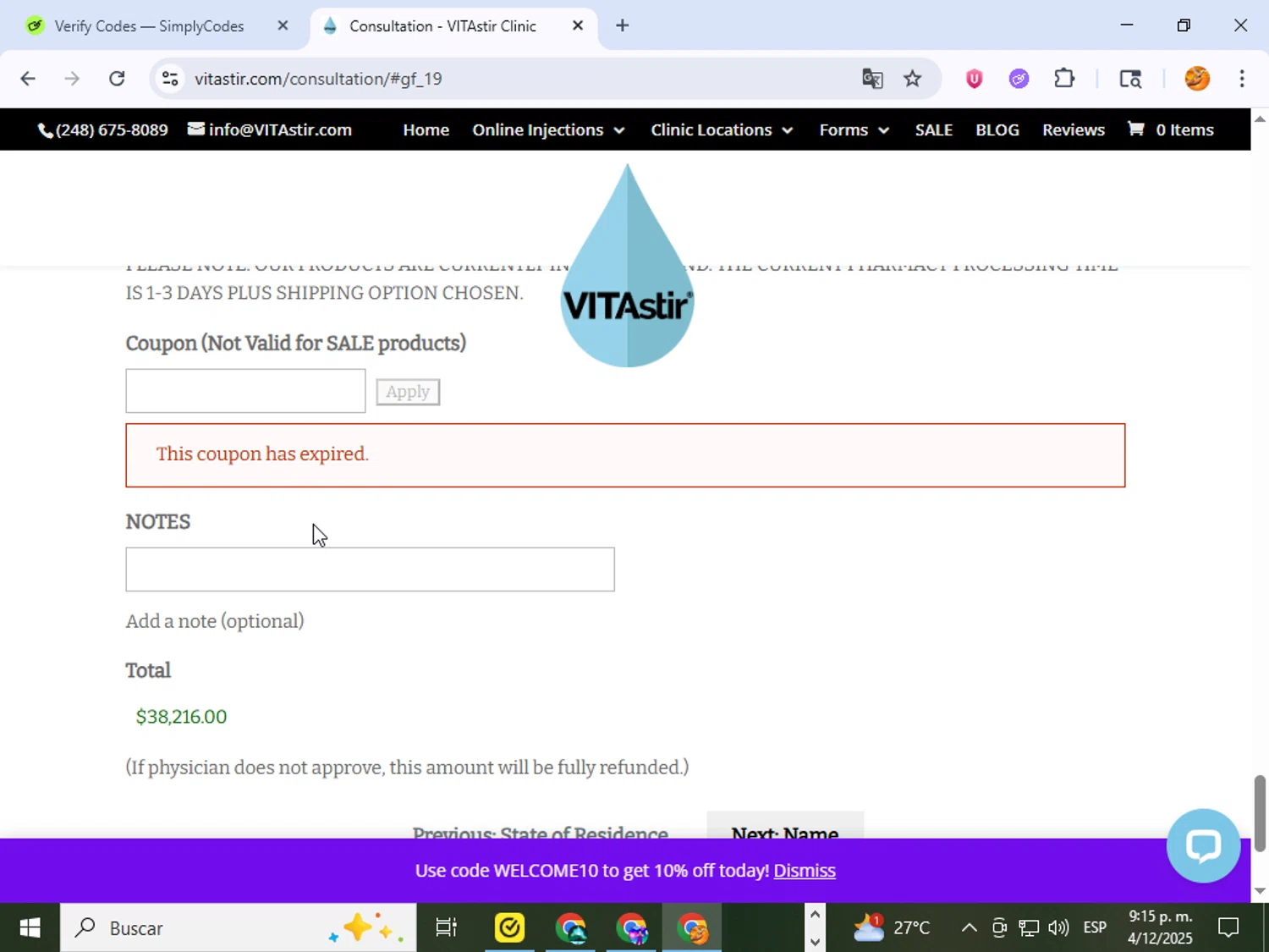 VITAstir coupon code screenshot showing code CYBERMONDAY40 applied at VITAstir checkout page. Uploaded by SimplyCodes community member ingri96 on Dec 5, 2025