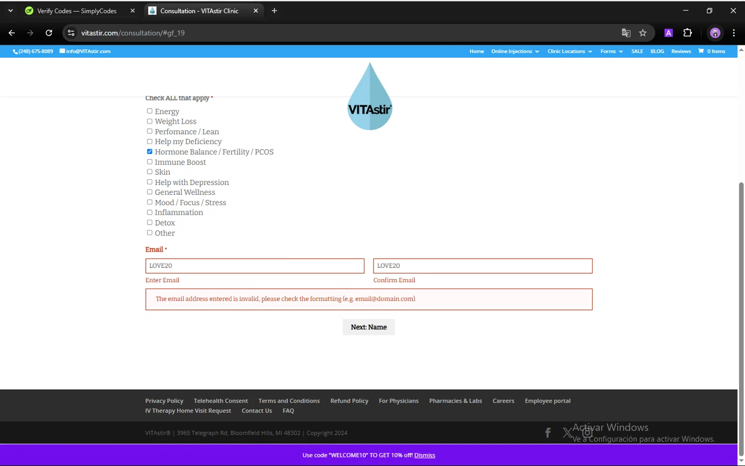 VITAstir coupon code screenshot showing code LOVE20 applied at VITAstir checkout page. Uploaded by SimplyCodes community member JoanVerdu on Apr 8, 2025