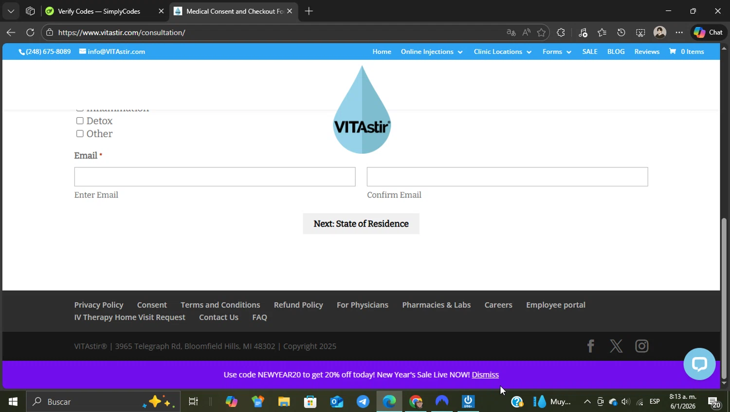 VITAstir checkout page showing VITAstir coupon code box | Screenshot taken by SimplyCodes community member on Jan 6, 2026