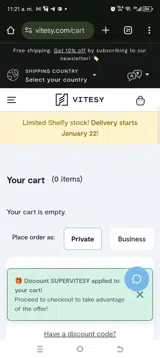 Vitesy coupon verification screenshot