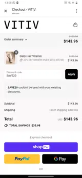 SAVE20 coupon verification screenshot
