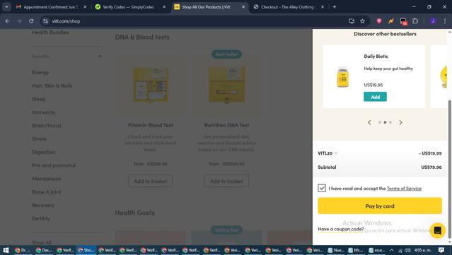 VITL checkout page showing VITL discount code box | Screenshot taken by SimplyCodes community member on Jun 19, 2025
