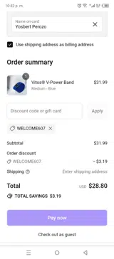 WELCOME607 coupon verification screenshot