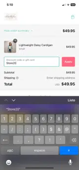 STORE20 coupon verification screenshot