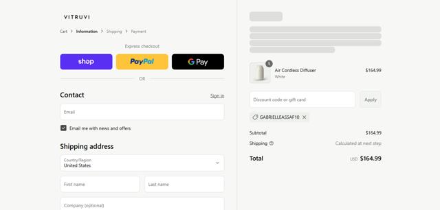 Vitruvi checkout page showing Vitruvi discount code box | Screenshot taken by SimplyCodes community member on Sep 12, 2025