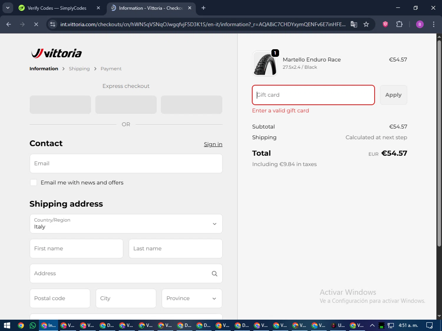 Vittoria promo code screenshot showing code VIP30-2025 applied at Vittoria checkout page. Uploaded by SimplyCodes community member travisscott on Nov 29, 2025