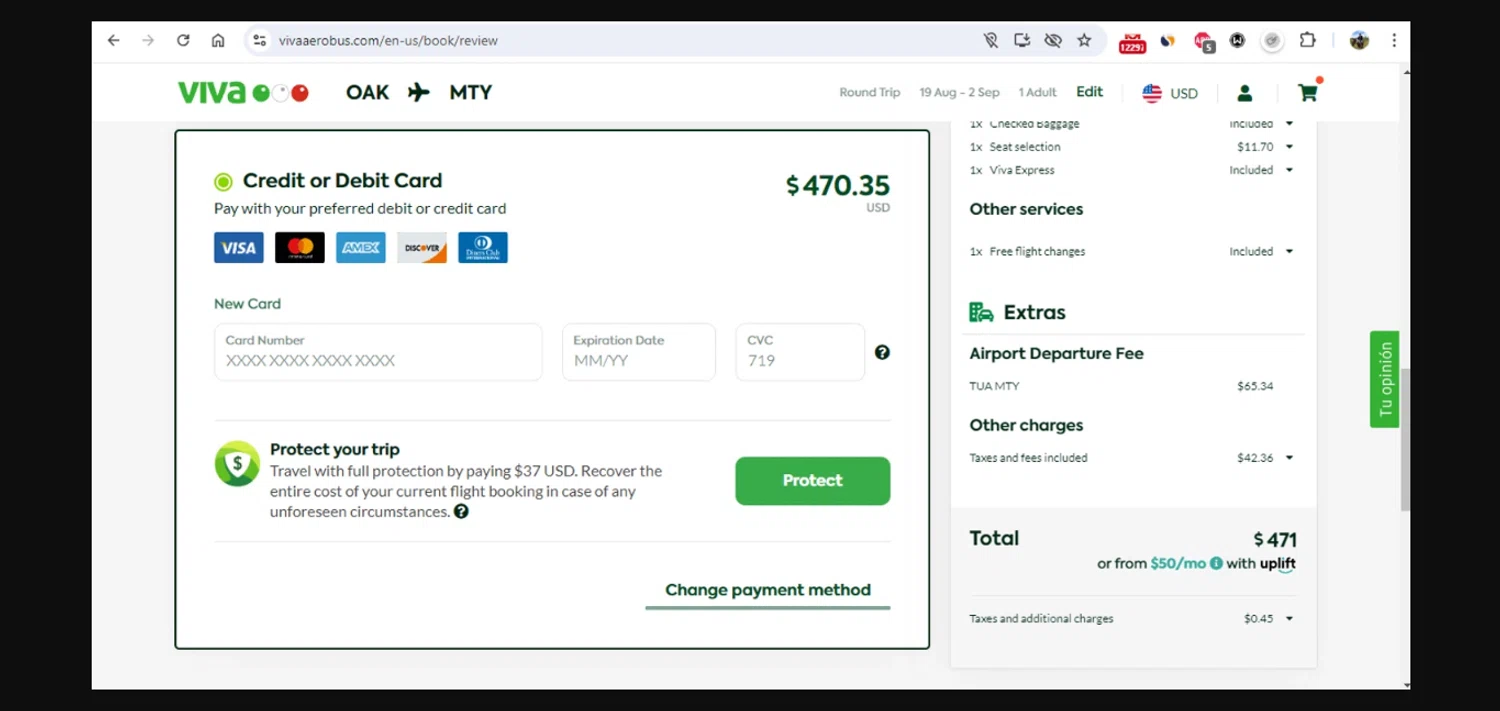 Viva Aerobus promo code screenshot showing code WEEKEND applied at Viva Aerobus checkout page. Uploaded by SimplyCodes community member gonzalodamole on Feb 25, 2025