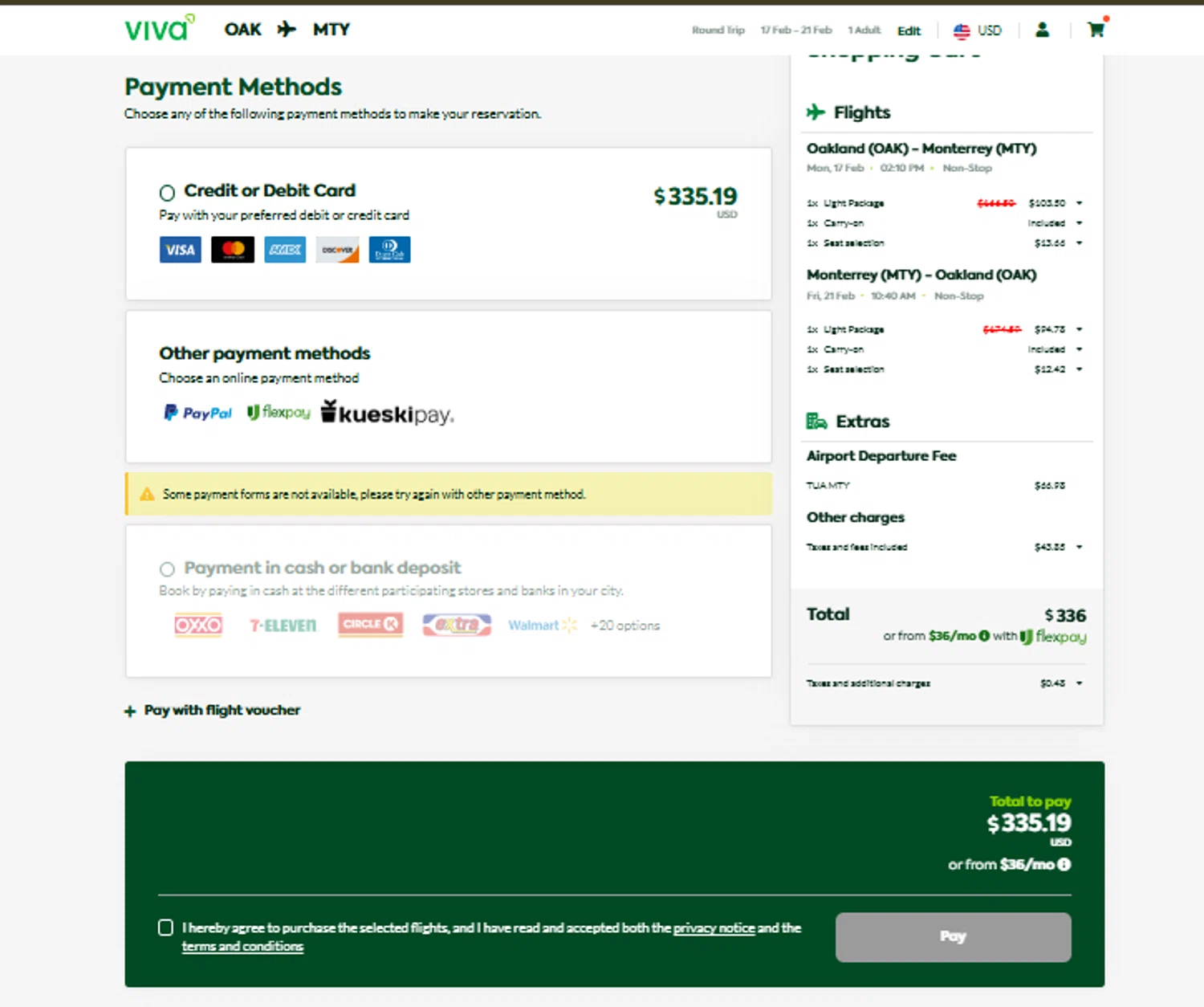 Viva Aerobus promo code screenshot showing code THANKS applied at Viva Aerobus checkout page. Uploaded by SimplyCodes community member SimplyCVerlie on Feb 12, 2025