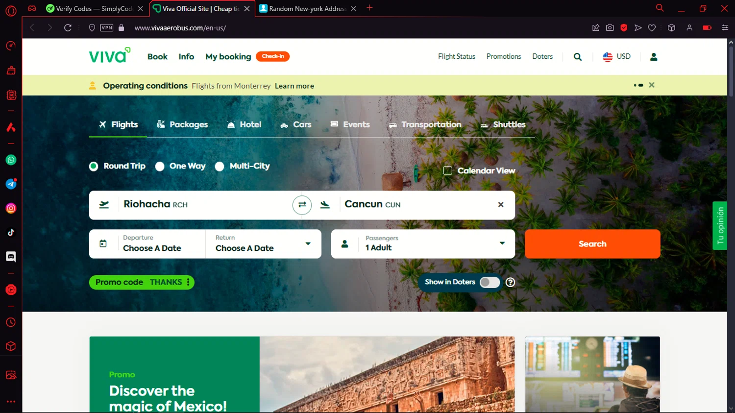 Viva Aerobus checkout page showing Viva Aerobus promo code box | Screenshot taken by SimplyCodes community member on Nov 9, 2024