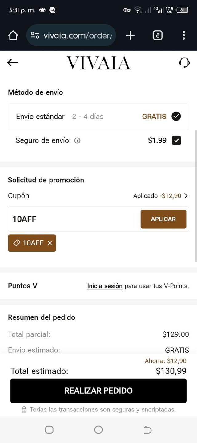 Vivaia checkout page showing Vivaia coupon code box | Screenshot taken by SimplyCodes community member on Mar 5, 2025