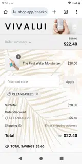CLEANBASE20 coupon verification screenshot