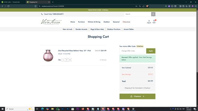 Viva Terra checkout page showing Viva Terra promo code box | Screenshot taken by SimplyCodes community member on Sep 6, 2025