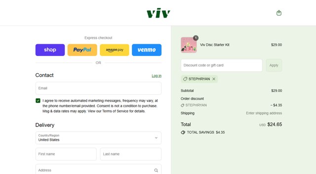 viv for your v checkout page showing viv for your v promo code box | Screenshot taken by SimplyCodes community member on Sep 6, 2025