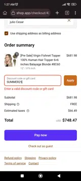 Vivien Beauty coupon verification screenshot