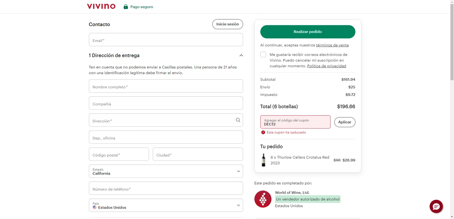 Vivino promo code screenshot showing code DEC12 applied at Vivino checkout page. Uploaded by SimplyCodes community member CrownWhiz8114 on Jan 31, 2026