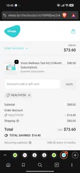 HEALTHY30 coupon verification screenshot