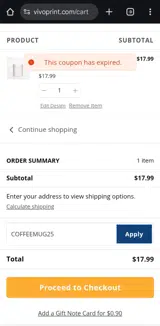 COFFEEMUG25 coupon verification screenshot