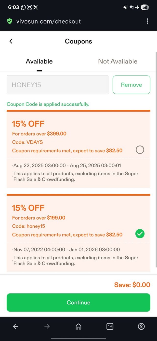 Vivosun checkout page showing Vivosun coupon code box | Screenshot taken by SimplyCodes community member on Aug 22, 2025