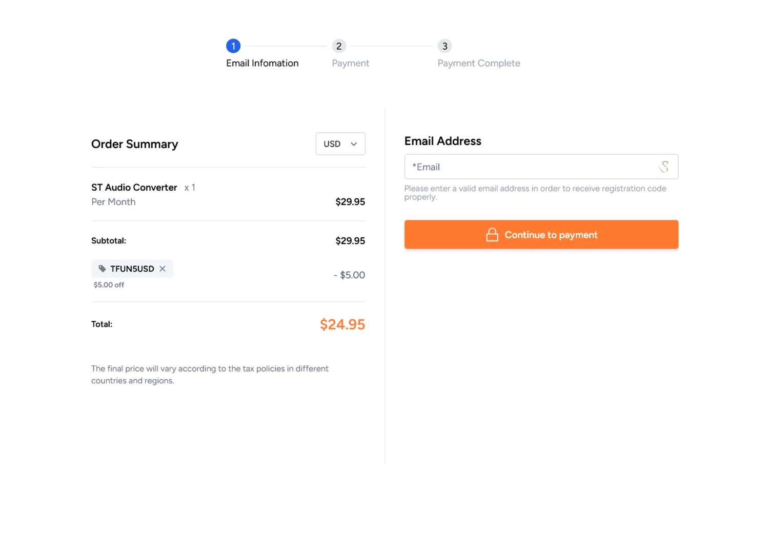 ViWizard coupon code screenshot showing code TFUN5USD applied at ViWizard checkout page. Uploaded by SimplyCodes community member WladimirV on Dec 25, 2025