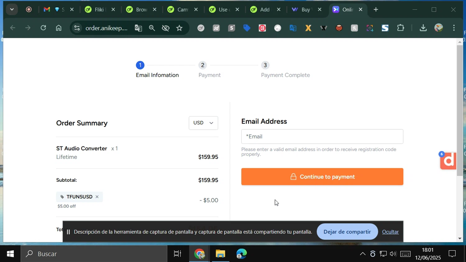 ViWizard coupon code screenshot showing code TFUN5USD applied at ViWizard checkout page. Uploaded by SimplyCodes community member ESTHER3121 on Jun 12, 2025