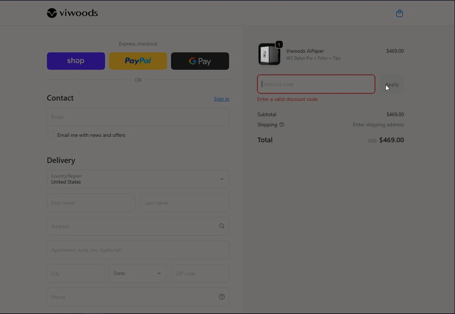Viwoods discount code screenshot showing code AIPAPER10 applied at Viwoods checkout page. Uploaded by SimplyCodes community member BeastMode on Nov 10, 2025