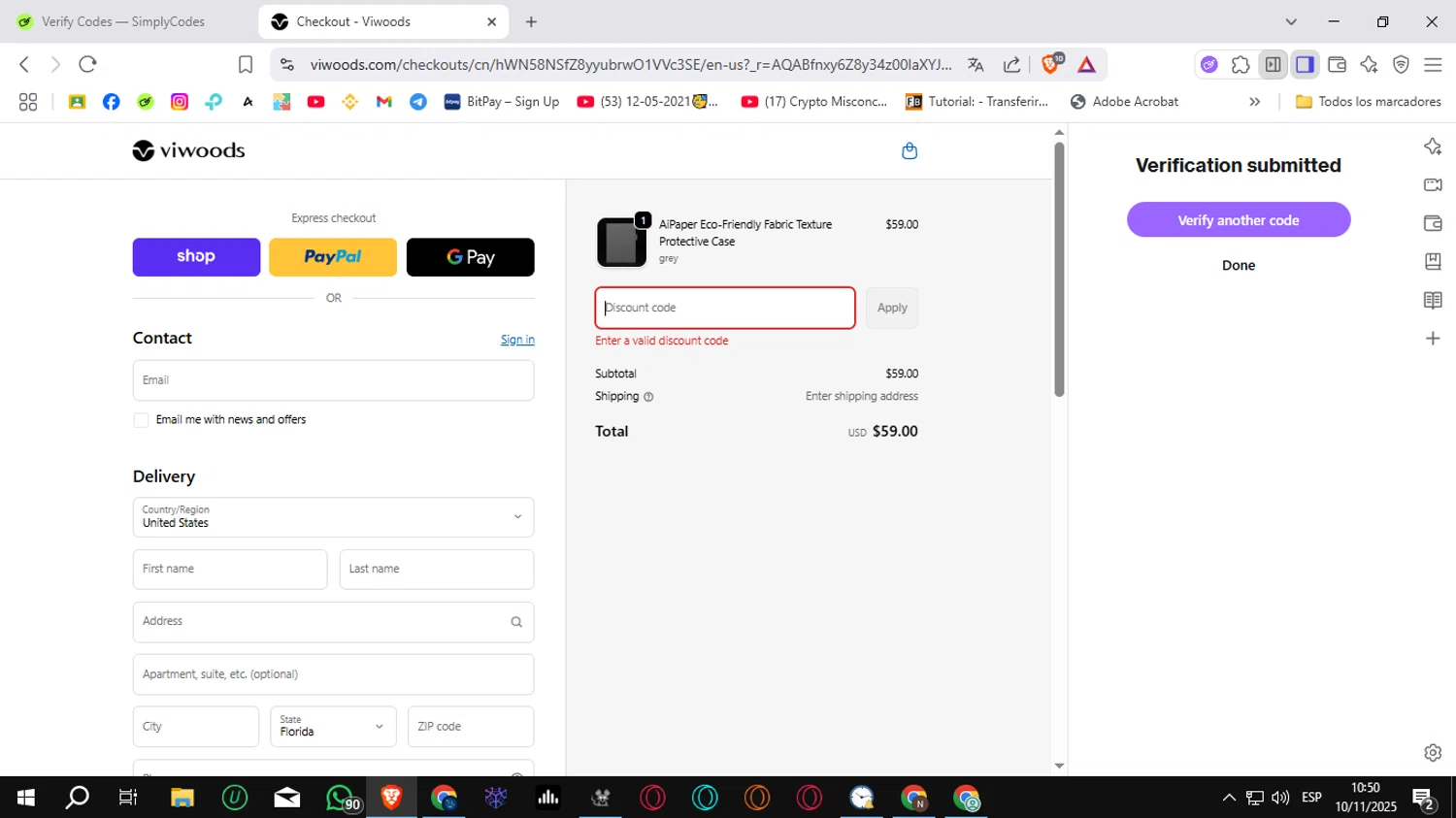 Viwoods discount code screenshot showing code AIPAPER10 applied at Viwoods checkout page. Uploaded by SimplyCodes community member Sungjinwoo on Nov 10, 2025