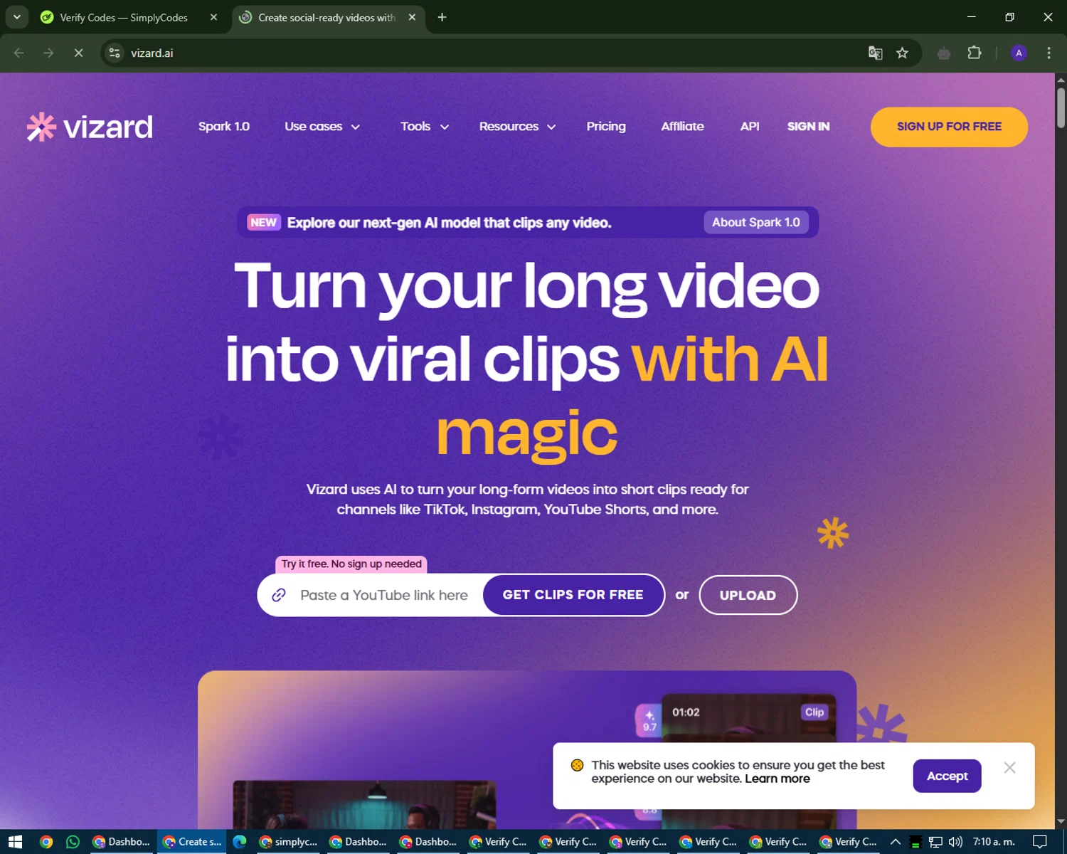 Vizard promo code screenshot showing code FAISALYASEEN1 applied at Vizard checkout page. Uploaded by SimplyCodes community member MagnificentWarden4603 on Apr 10, 2025