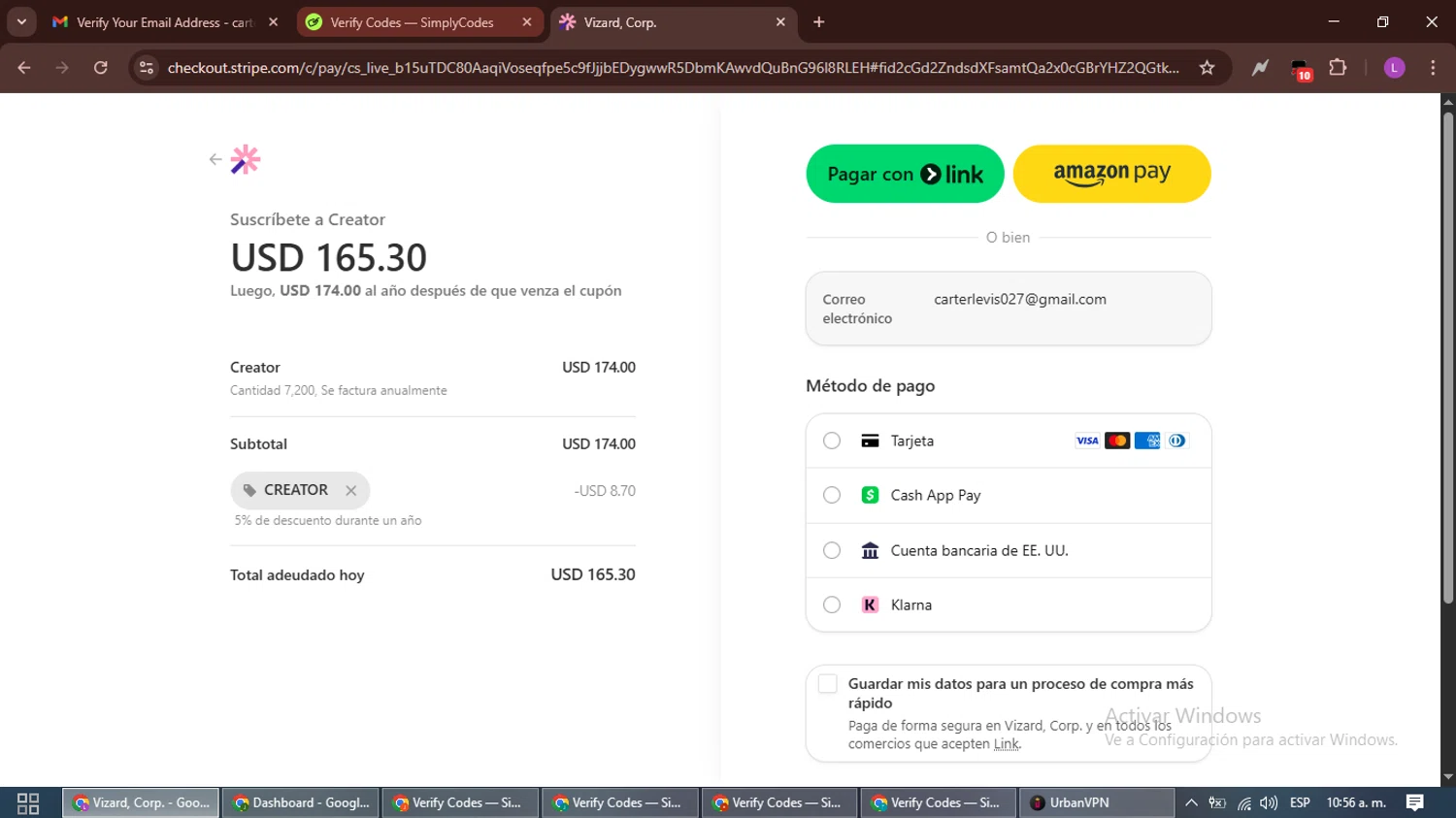 Vizard checkout page showing Vizard promo code box | Screenshot taken by SimplyCodes community member on Sep 26, 2025