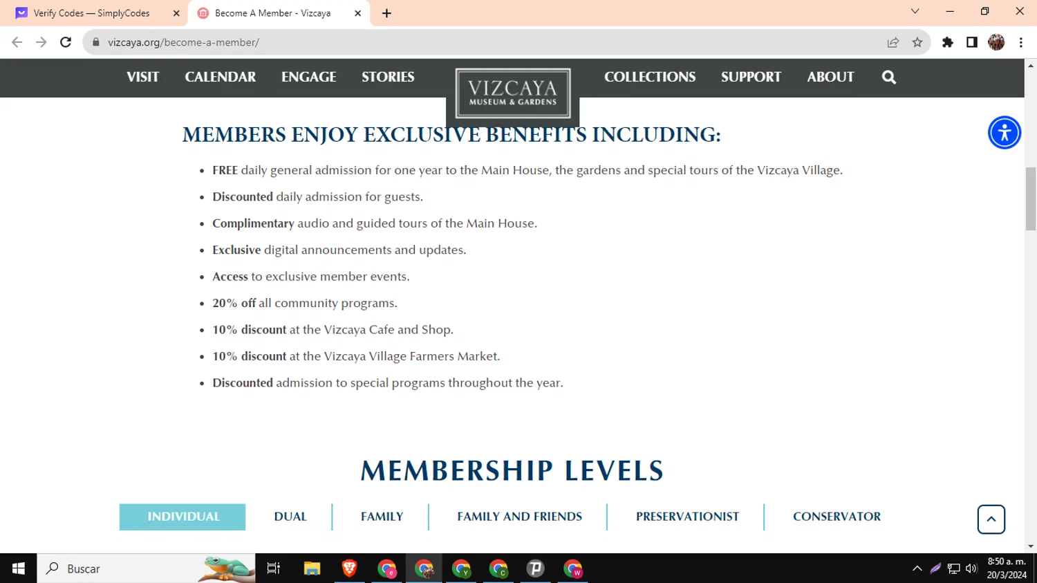 Vizcaya Museum & Gardens checkout page showing Vizcaya Museum & Gardens discount code box | Screenshot taken by SimplyCodes community member on Mar 20, 2024