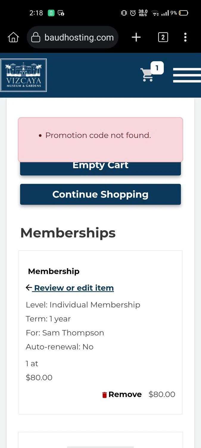 Vizcaya Museum & Gardens discount code screenshot showing code VIZCYBER24 applied at Vizcaya Museum & Gardens checkout page. Uploaded by SimplyCodes community member Wonderwoman82 on Dec 29, 2024
