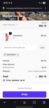 Vizcaya Swimwear coupon verification screenshot