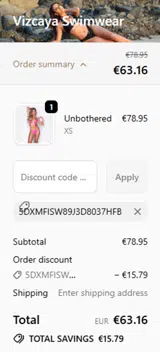 Vizcaya Swimwear coupon verification screenshot