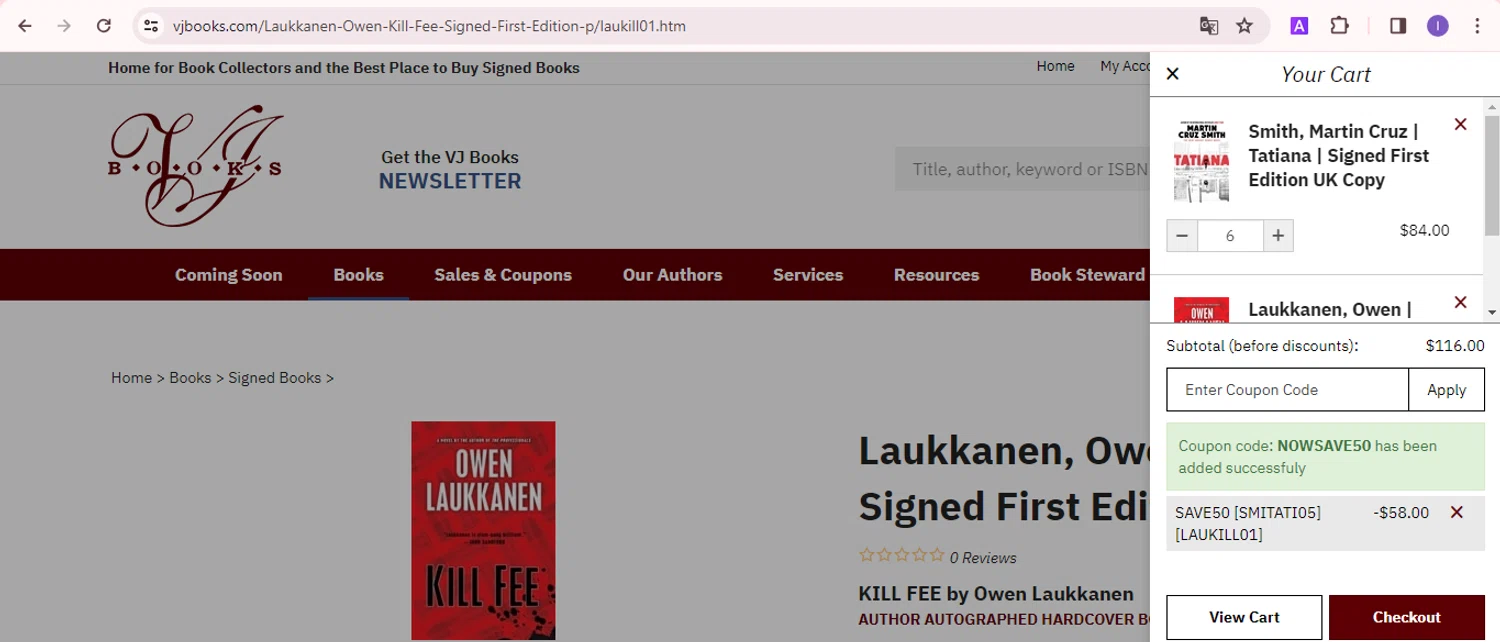 VJ Books checkout page showing VJ Books coupon code box | Screenshot taken by SimplyCodes community member on Mar 25, 2024