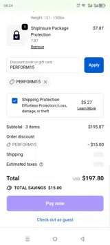 PERFORM15 coupon verification screenshot