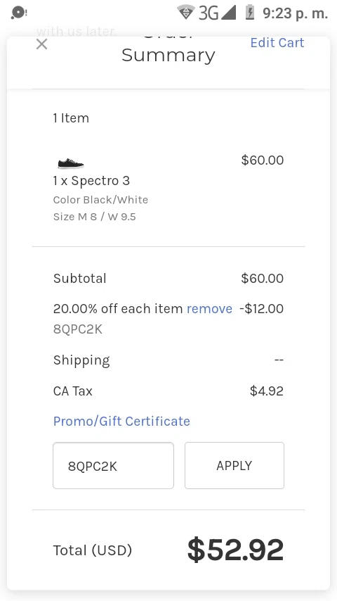 Vlado Footwear checkout page showing Vlado Footwear coupon code box | Screenshot taken by SimplyCodes community member on Apr 26, 2021