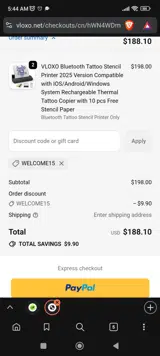 WELCOME15 coupon verification screenshot