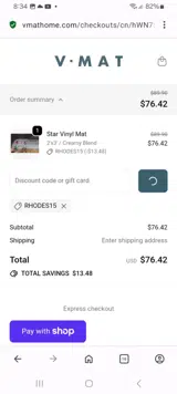 Rhodes15 coupon verification screenshot