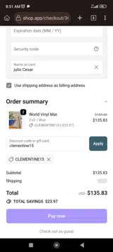 clementine15 coupon verification screenshot