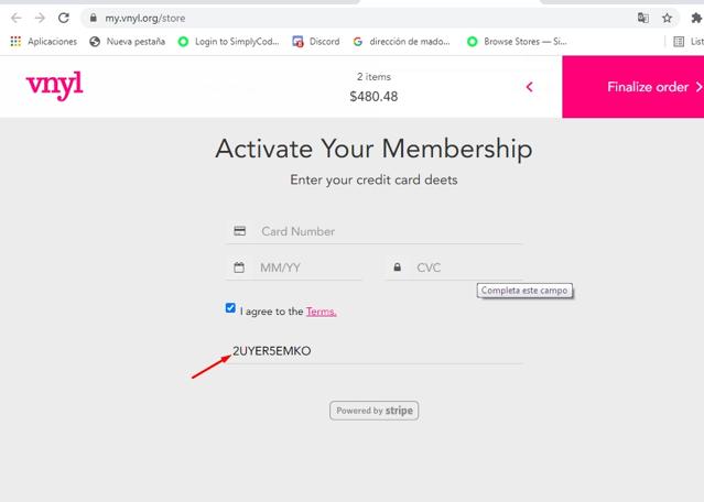 VNYL checkout page showing VNYL promo code box | Screenshot taken by SimplyCodes community member on Apr 22, 2021