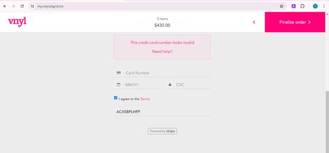 VNYL checkout page showing VNYL promo code box | Screenshot taken by SimplyCodes community member on May 17, 2024