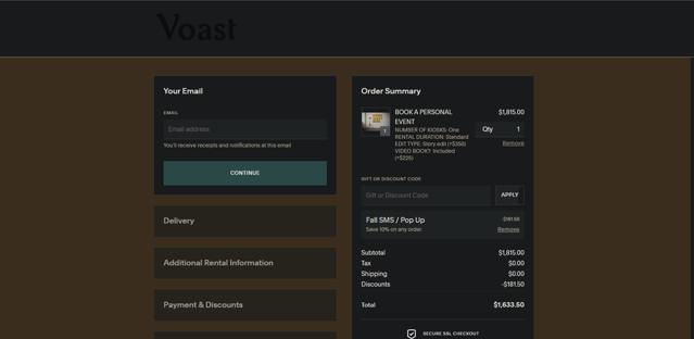 Voast checkout page showing Voast promo code box | Screenshot taken by SimplyCodes community member on Mar 28, 2025