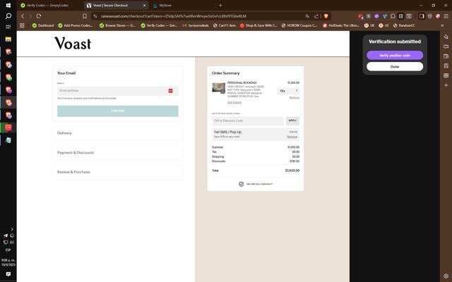 Voast checkout page showing Voast promo code box | Screenshot taken by SimplyCodes community member on Aug 19, 2025