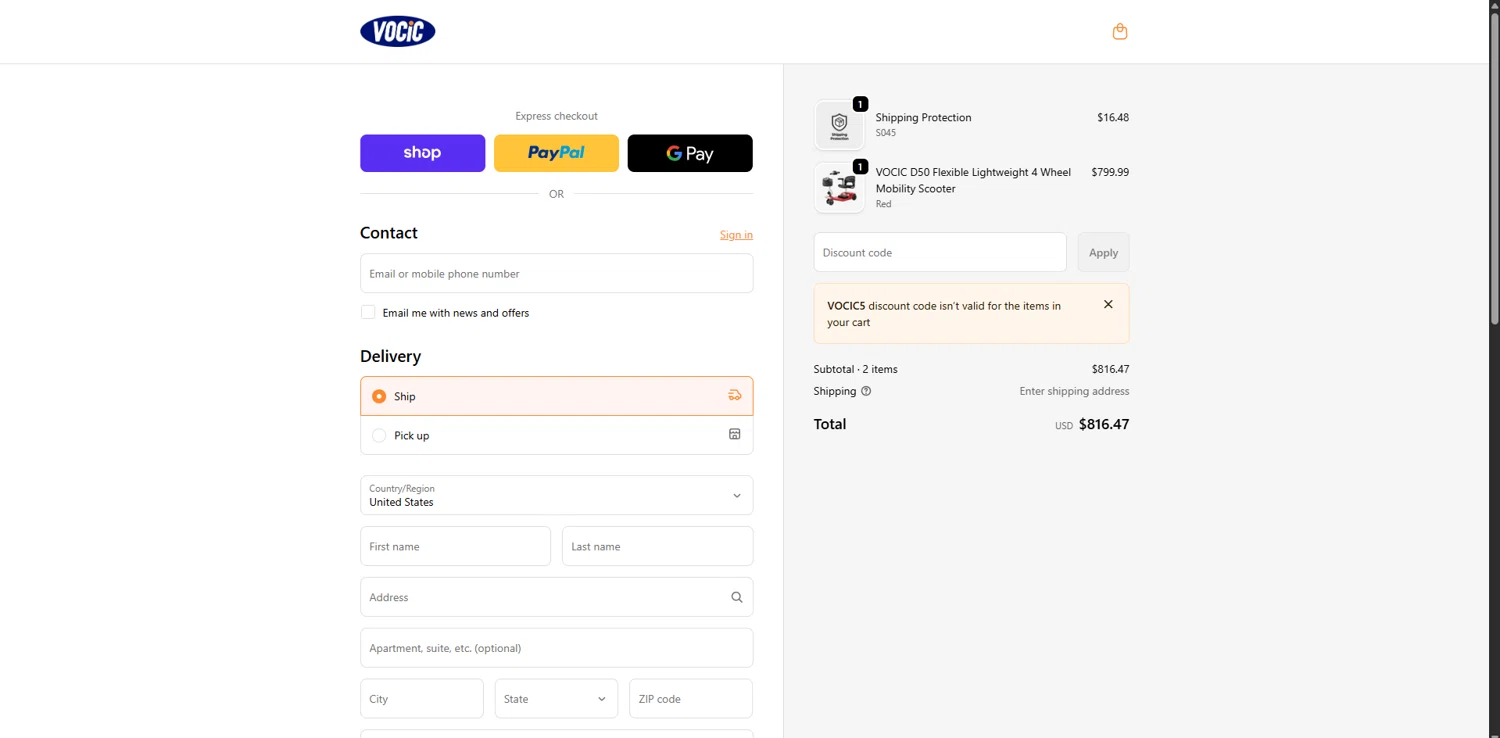 VOCIC promo code screenshot showing code VOCIC5 applied at VOCIC checkout page. Uploaded by SimplyCodes community member WonderVirtuoso3484 on Dec 24, 2025