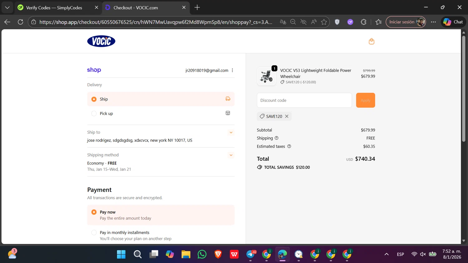 VOCIC checkout page showing VOCIC promo code box | Screenshot taken by SimplyCodes community member on Jan 8, 2026