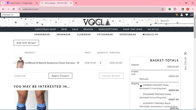 Vocla checkout page showing Vocla discount code box | Screenshot taken by SimplyCodes community member on Dec 16, 2023